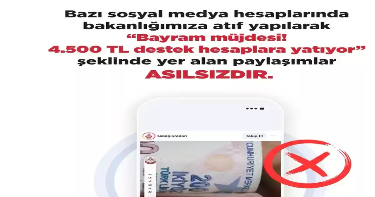 Bakanlıktan 4.500 TL Bayram Desteği İddialarına Yalanlama