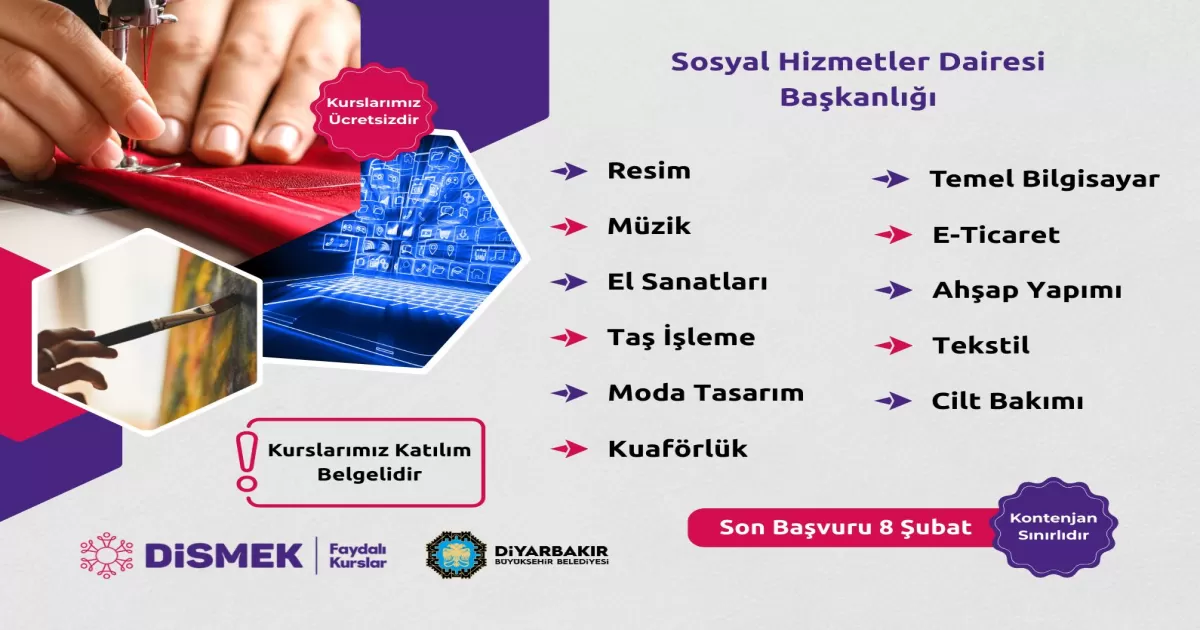 Diyarbakır’da Ücretsiz Meslek ve Sanat Kursları Başladı: DİSMEK’te Yeni Dönem Kayıtları Açıldı