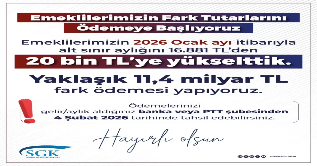 Emeklilere Fark Ödemesi Başlıyor: En Düşük Emekli Maaşı 20 Bin TL Oldu