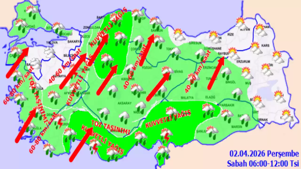 Meteoroloji’den Kuvvetli Yağış ve Fırtına Uyarısı: Çığ ve Toz Taşınımı Riskine Dikkat