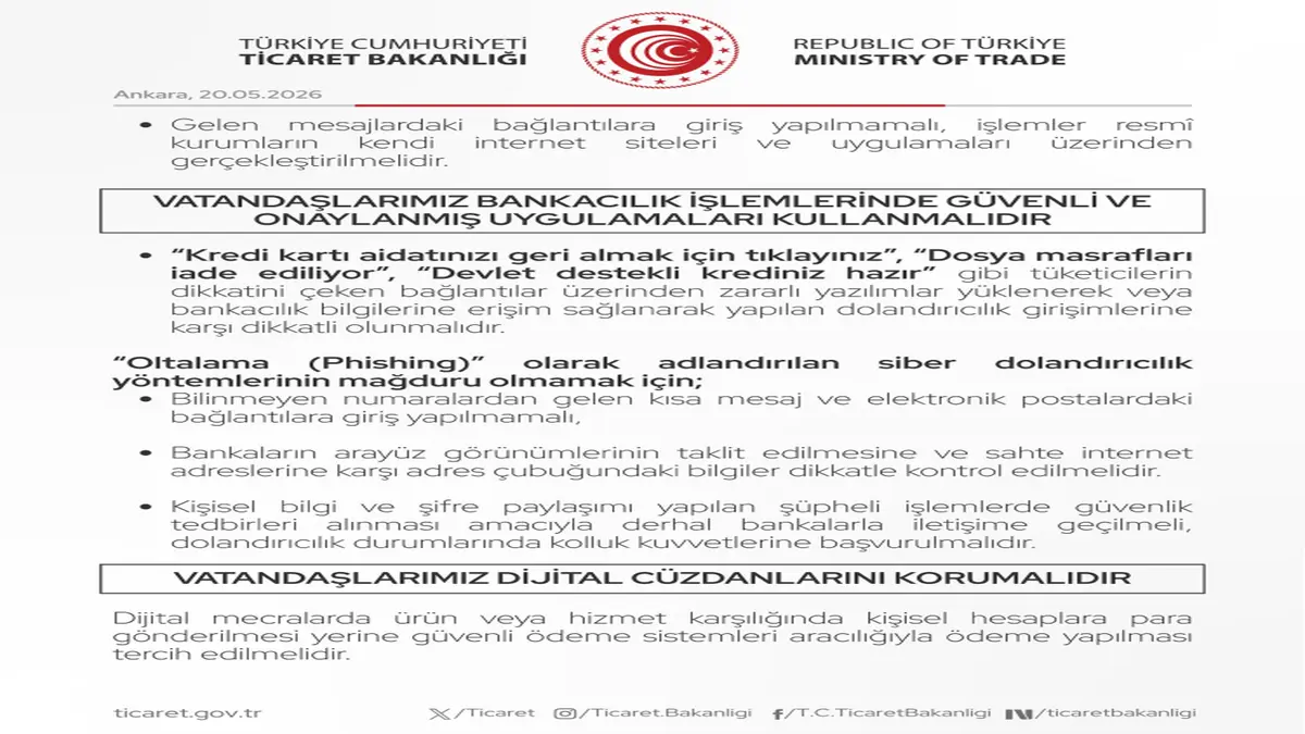 Ticaret Bakanlığı’ndan Kurban Bayramı Öncesi Dijital Dolandırıcılık Uyarısı